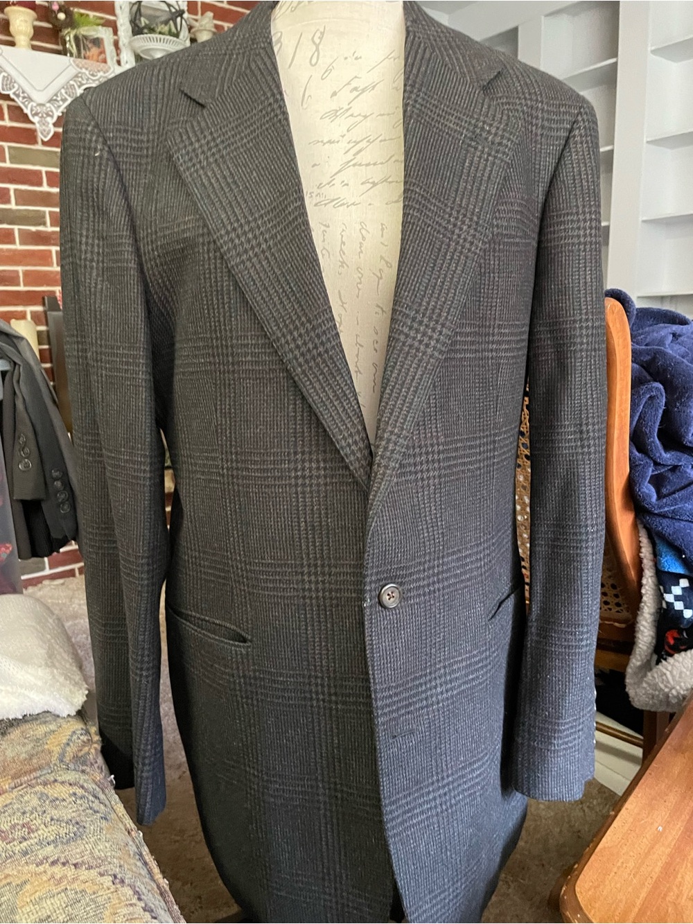 Club Room Dark Charcoal Glen Plaid Single-Breasted Blazer